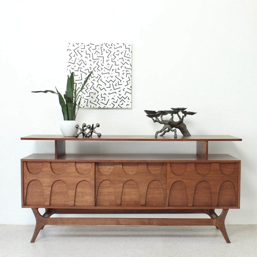 Scandinavian Walnut Credenza with Shelf