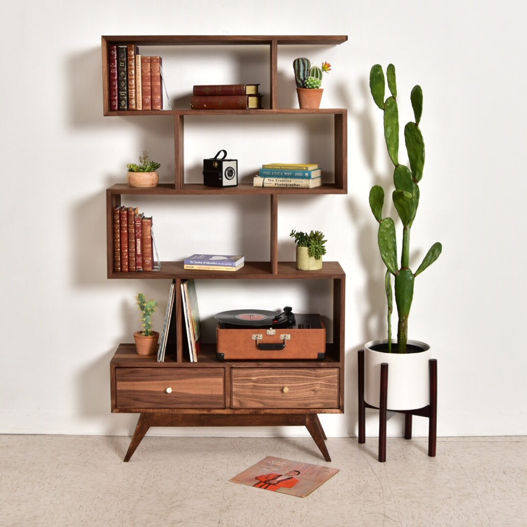 Natural Walnut Isabel Shelf with Bottom Drawers