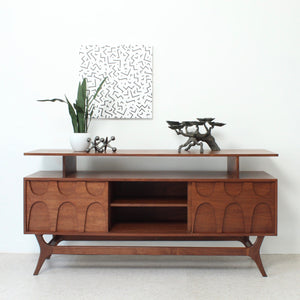 Scandinavian Walnut Credenza with Shelf