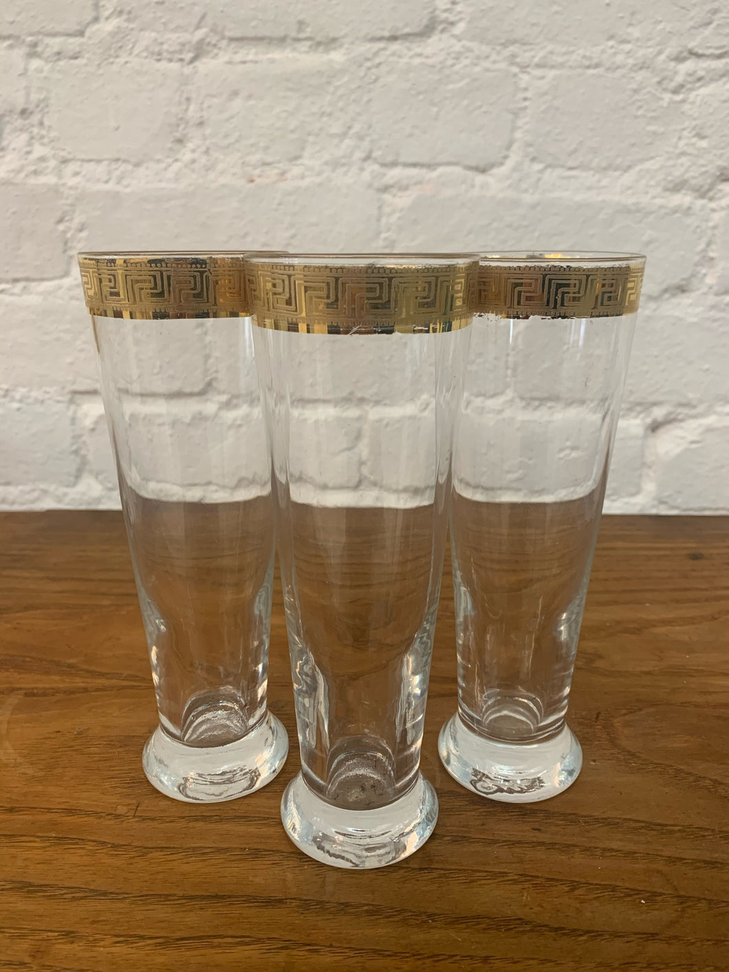 Hollywood Regency Gold Leaf Glasses - Set of 3