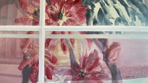 Vintage Flowers in the Window Painting, Frame