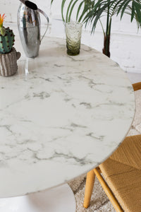 Daisy Faux Marble 36 in Dining Table, White