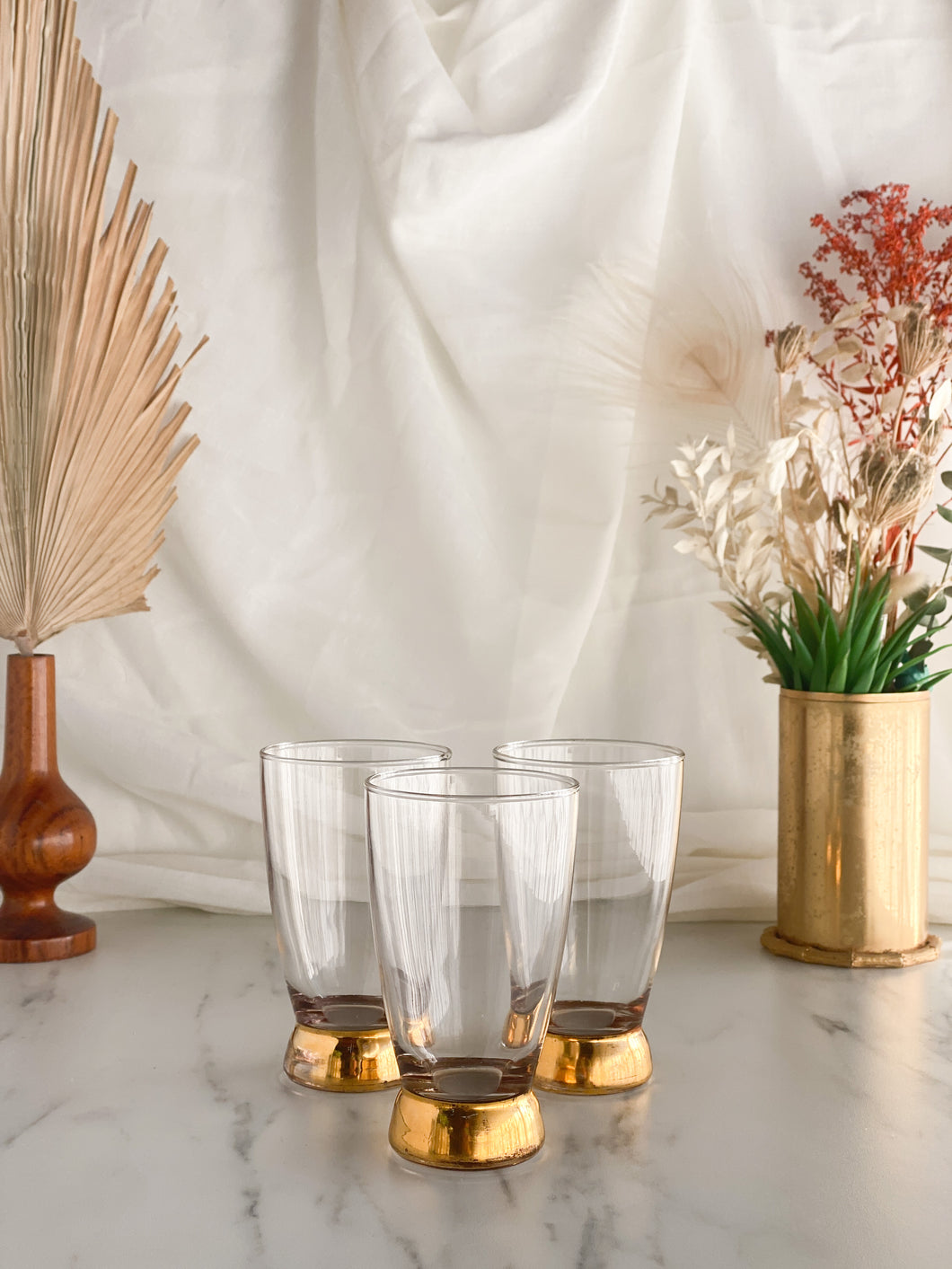 Gold Bottom Vintage Glasses set of 3