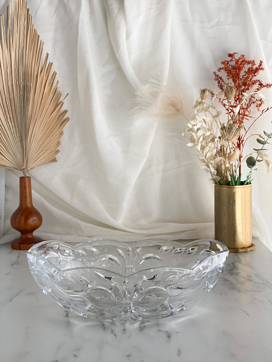 Vintage Cut Glass Oval Bowl