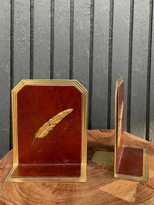 Pair of Feather Brass and Vinyl Bookends