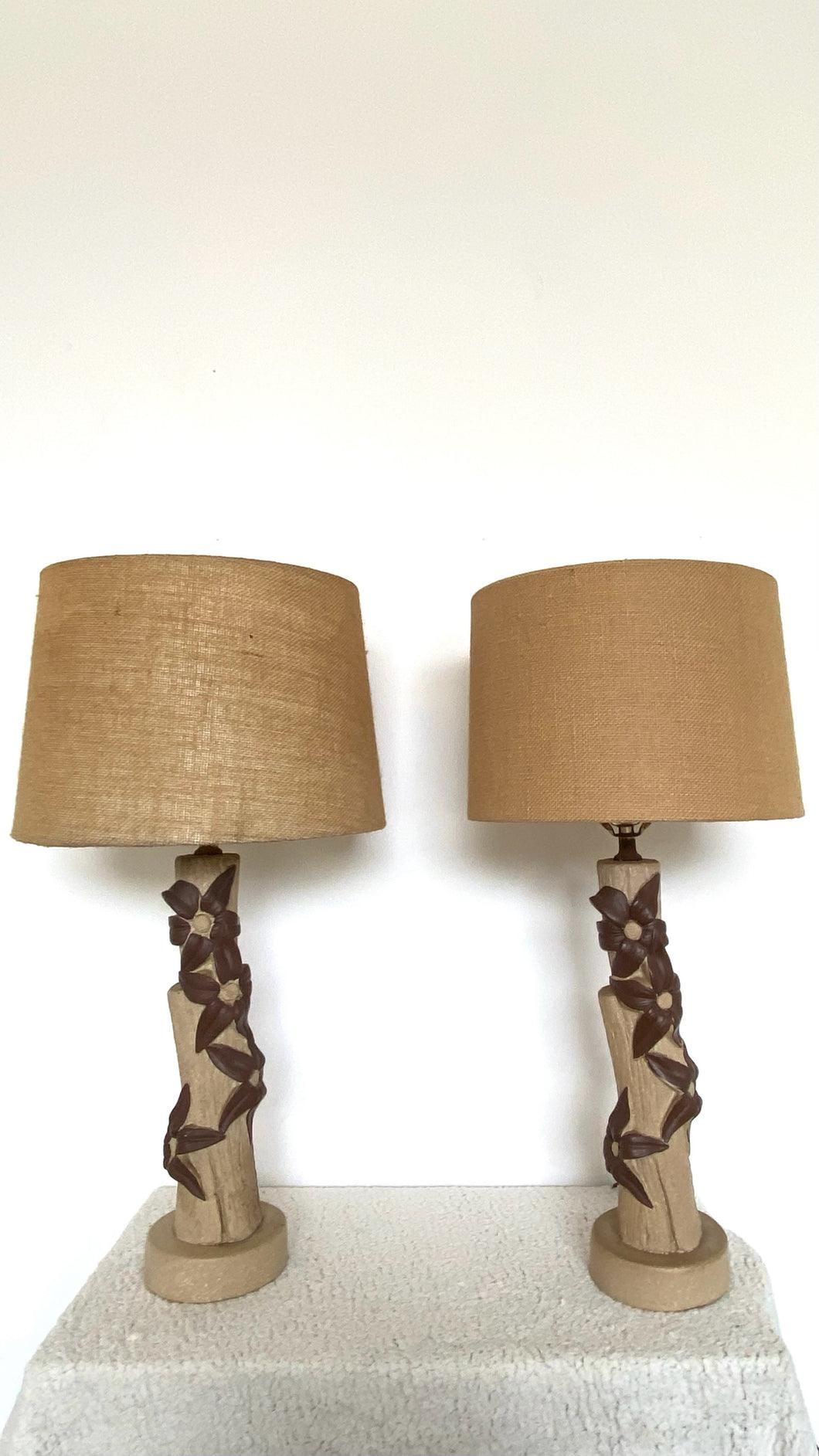 Vintage ceramic mid century tiki lamps