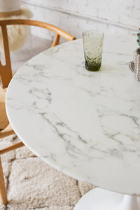 Daisy Faux Marble 36 in Dining Table, White