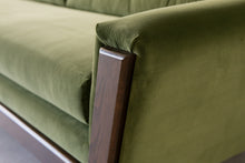 Load image into Gallery viewer, 96&quot; Desmond Walnut Framed Sofa in Olive Green
