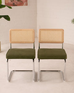 Blonde Cantilevered Chair with Green Velvet Seat