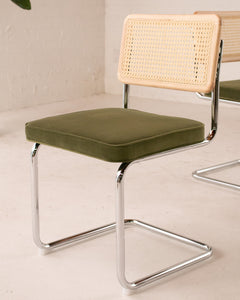 Blonde Cantilevered Chair with Green Velvet Seat