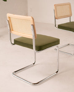 Blonde Cantilevered Chair with Green Velvet Seat