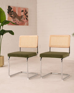 Blonde Cantilevered Chair with Green Velvet Seat