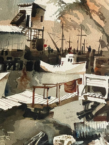 Watercolor Boats at Port