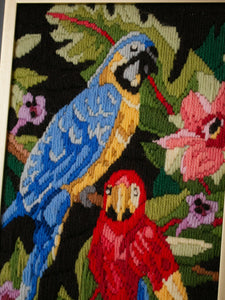 Parrots Vintage Embroidered Art