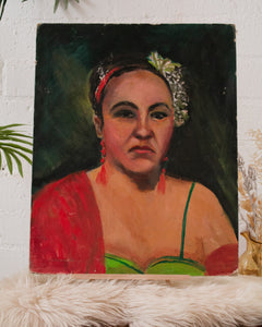 Original Oil Portrait Painting of Lady In Red