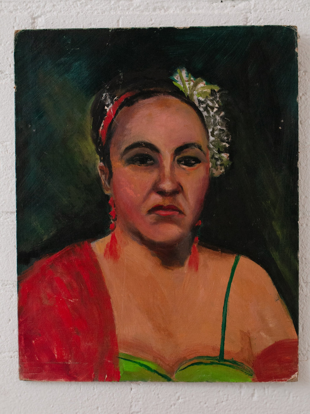 Original Oil Portrait Painting of Lady In Red