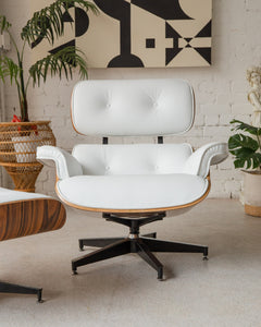 White Leather Chair with Ottoman