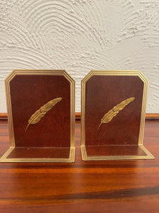 Pair of Feather Brass and Vinyl Bookends