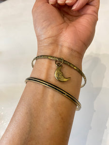 Set of 2 Gold Tone Bangles with Moon Charm