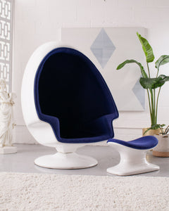 Royal Blue Space-age Swivel Chair with Ottoman