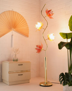 Pink Lotus Brass Floor Lamp