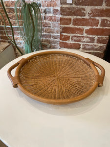 Vintage Large Wicker Tray with Handles