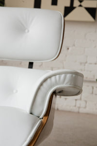 White Leather Chair with Ottoman