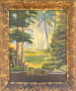 Landscape Tropical Pond Oil Painting on Canvas Framed