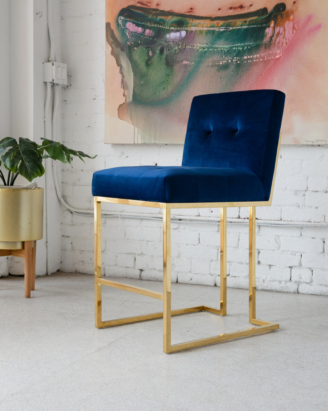 Ella Counter Stool in Blue Velvet