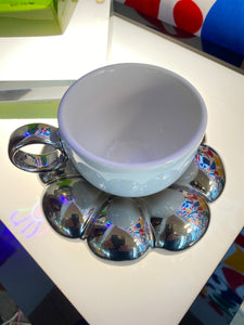 Chrome and White Cloud Saucer and Mug