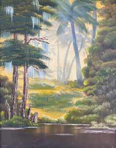 Landscape Tropical Pond Oil Painting on Canvas Framed