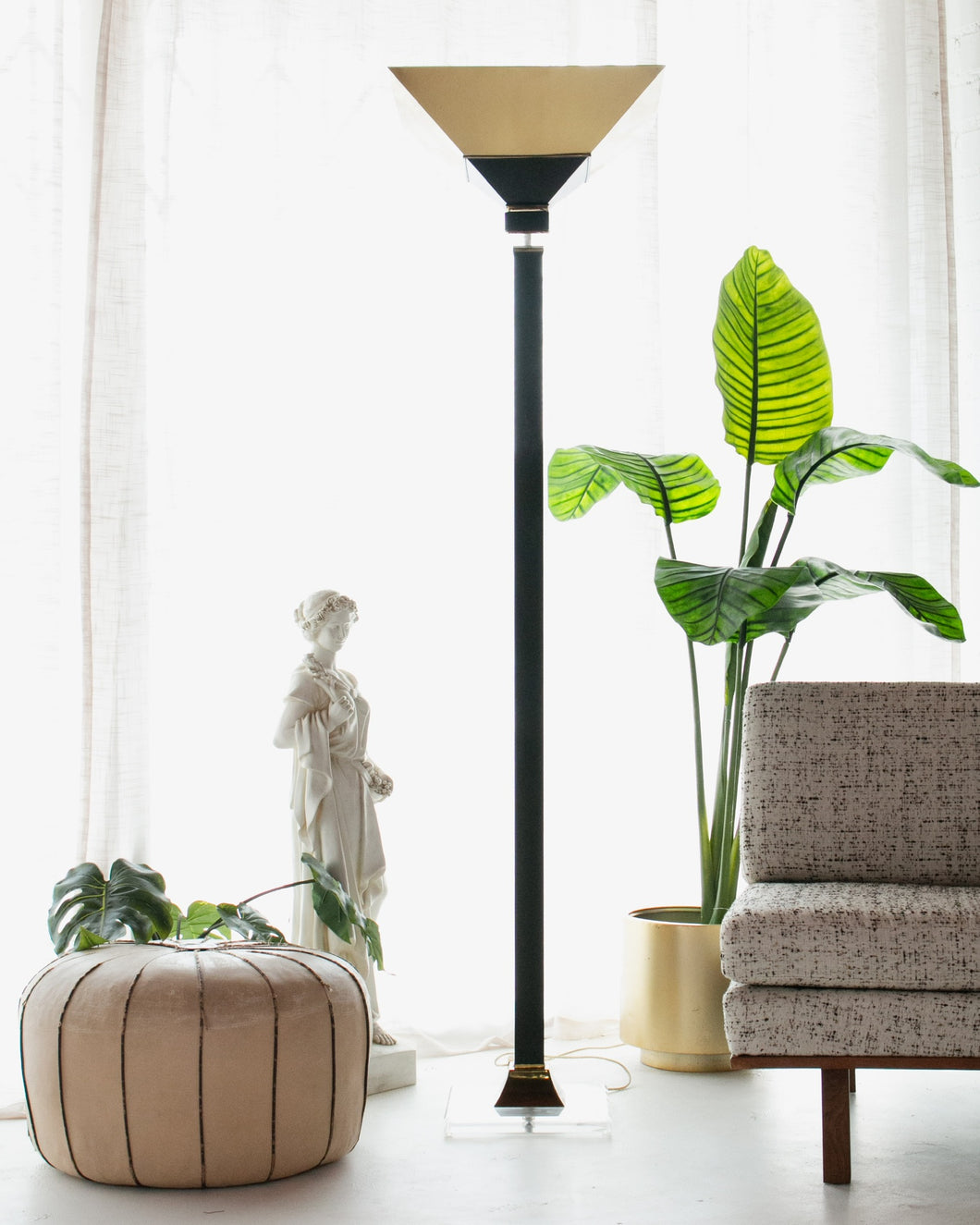 Brass Lucite Torchiere Floor Lamp