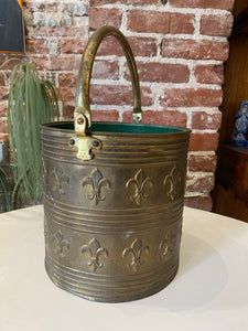 Vintage Brass Bucket with Fleur-de-lis Motif