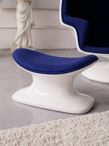 Royal Blue Space-age Swivel Chair with Ottoman