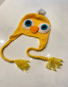 Chicken Crocheted Beanie with Side Braids