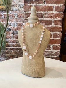 Pink and Rose Gold Long Beaded Necklace