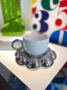 Chrome and White Cloud Saucer and Mug