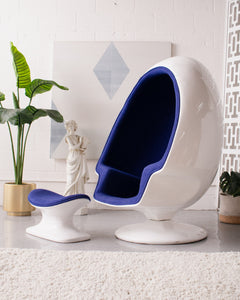 Royal Blue Space-age Swivel Chair with Ottoman