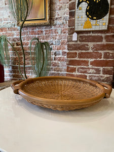 Vintage Large Wicker Tray with Handles