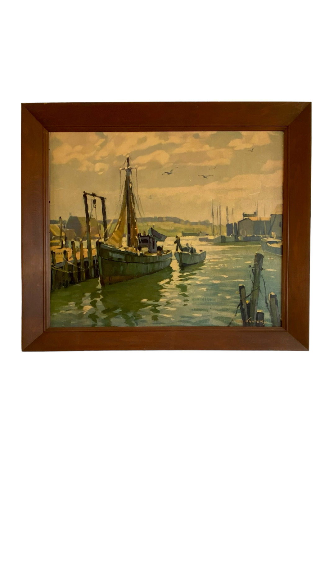 Vintage Ship at the Dock, Print Framed