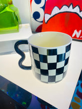 Load image into Gallery viewer, Squiggled Handle with Checker Pattern Mug
