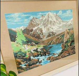 Scenic Vintage Mountains Painting Framed