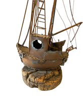 Load image into Gallery viewer, Vintage Metal Ship on Wooden Base
