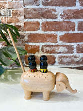 Load image into Gallery viewer, Japanese Wooden Elephant Salt + Pepper/Toothpick Holder
