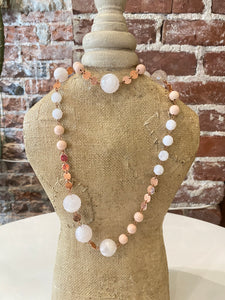 Pink and Rose Gold Long Beaded Necklace