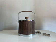 Load image into Gallery viewer, 60s Chrome and Walnut ice Bucket with Tongs
