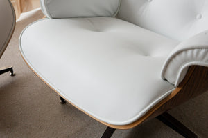 White Leather Chair with Ottoman