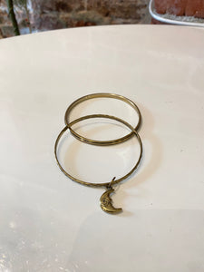 Set of 2 Gold Tone Bangles with Moon Charm